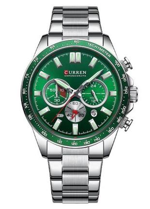 Часы мужские классические curren 8418 silver-green карен наручные кварц с металлическим ремешком серебряные5 фото