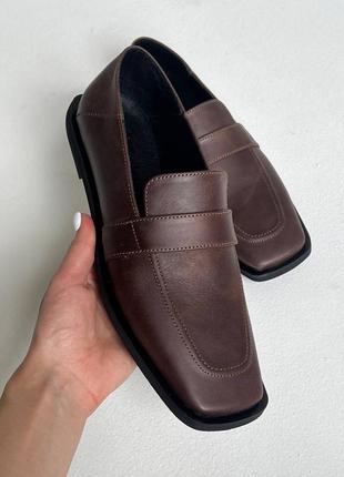 Кожаные лоферы vintage качественные стильные из натуральной кожи туфли