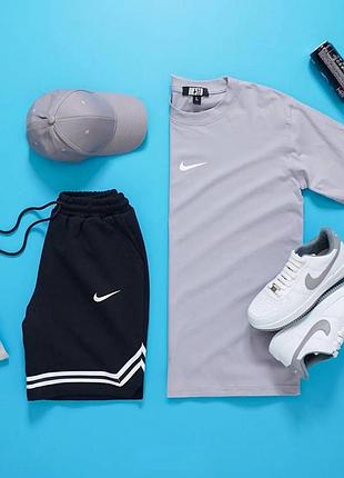 Мужской спортивный комплект nike на лето в серо-черном цвете premium качества, стильный и удобный комплект на каждый день