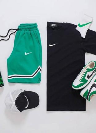 Мужской спортивный комплект nike на лето в зелено-черном цвете premium качества, стильный и удобный комплект на каждый день