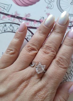Серебряное кольцо "котик"8 фото
