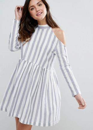 Сукня з бавовни у смужку з відкритими плечима asos, 12