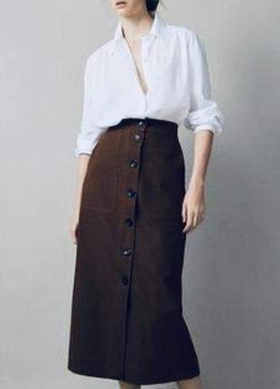 Шоколадная юбка миди актуального кроя с разрезом сзади!!!