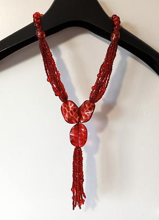 Розкішне кольє з китицею скло пластик ексклюзив