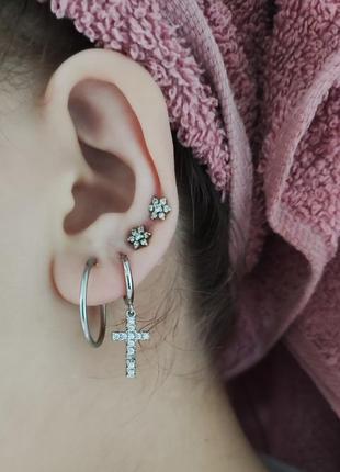 Серьги крестики серебро 925 покрытие фианиты4 фото