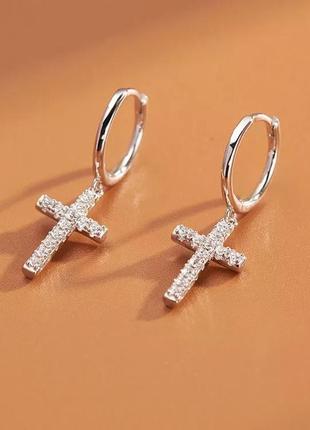 Серьги крестики серебро 925 покрытие фианиты3 фото