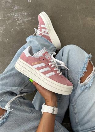 Жіночі кросівки адідас газель преміум / adidas gazelle bold “light pink” popper