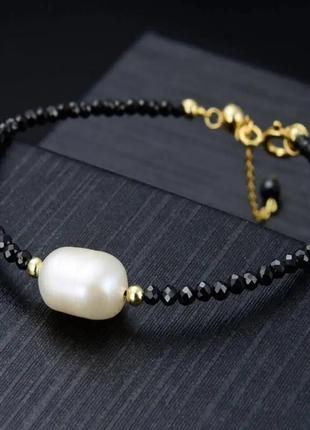 Браслет в богемном стиле с натуральным пресноводным жемчугом