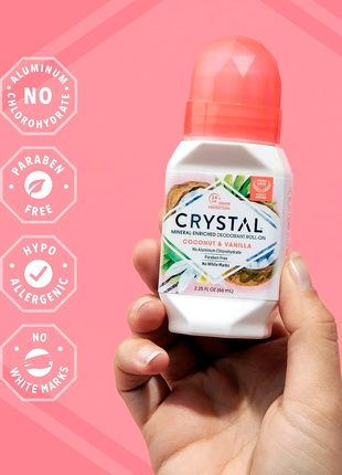 Crystal, збагачений мінералами дезодорант із кульковим аплікатором, кокос і ваніль, 66 мл (2,25 рідк