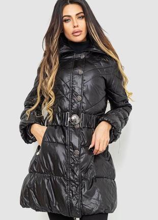Куртка жіноча з поясом, колір чорний, 235r803
