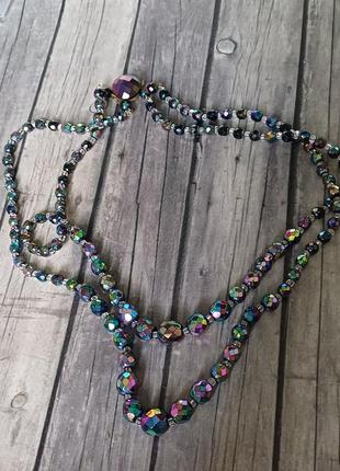 Ожерелье чешское бензиновое стекло винтаж