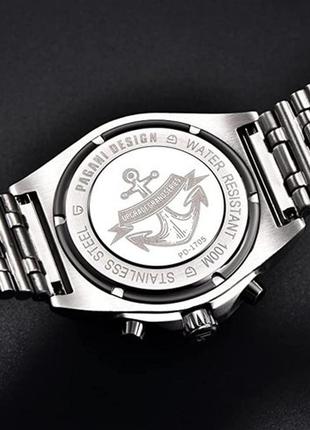 Годинник кварцовий pagani design pd-1705-1 silver-black steel, чоловічий, кварцовий хронограф, з датою, 20 атм,dc3 фото