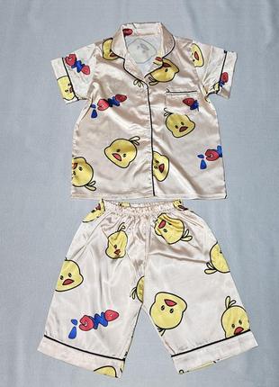 Атласная пижама с шортами, р. xs