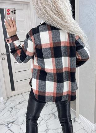 Рубашка женская теплая шерсть оверсайз 42-52 в клетку черно-белая, синяя, серо-розовая