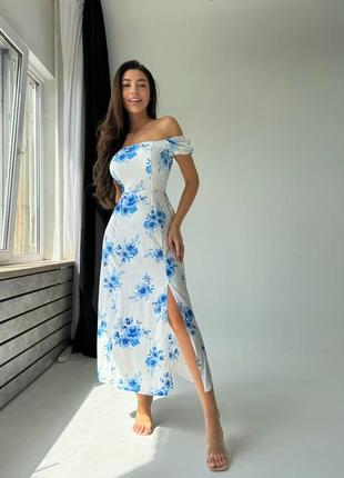 Жіноча сукня міді з розрізом на нозі з натуральної тканини шпатель