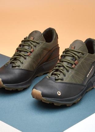 Мужские кожаные кроссовки в стиле merrell, мужское кроссовки с натуральной кожужи цвет свинца черный