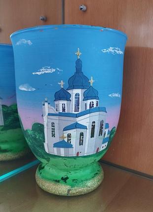 Стеклянная ваза, широкая, крашеная, Церковь киев