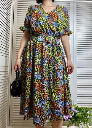 Сукня міді в квітковий принт під поясок new look uk 14-12