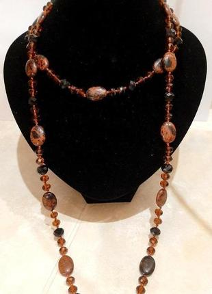 Намисто довге обсидіан овал +  "чеський кришталь" рондель  124 см