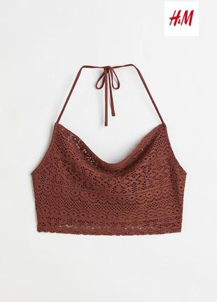 Коричневый вязаный кроп топ h&m