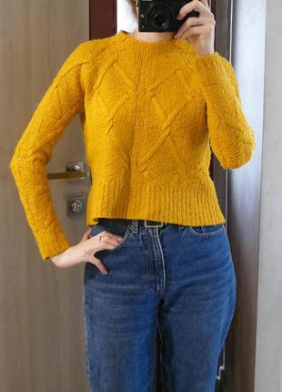 Горчичная теплая кроп-кофта с добавлением шерсти tu