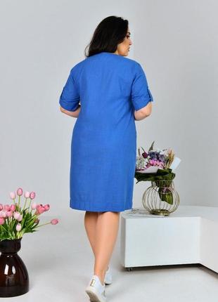 Молодежное голубое летнее платье из льна с 50 по 64 размер10 фото