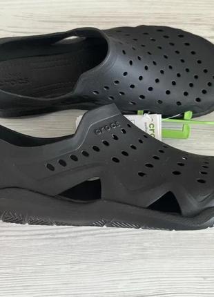 Мужские сандалии аквашузы крокс crocs swiftwater wave sandal black/black.4 фото