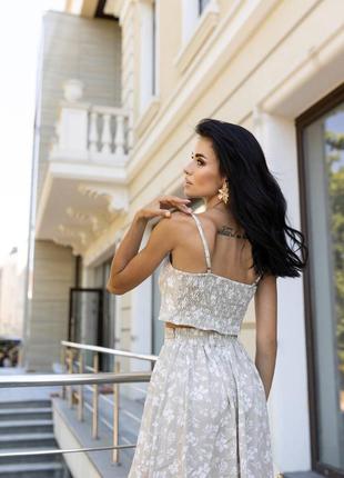 Цветочный комплект юбка + топ из натуральной ткани, костюм юбка и топ из штапеля, portofino