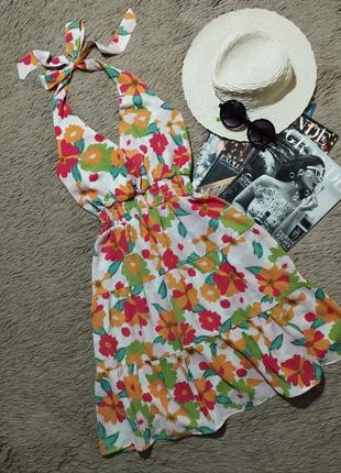 Шикарна квіткова ярусна сукня з зав'язкою/плаття/ сарафан