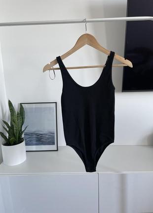 Боді в рубчік чорний суцільний купальник майка zara