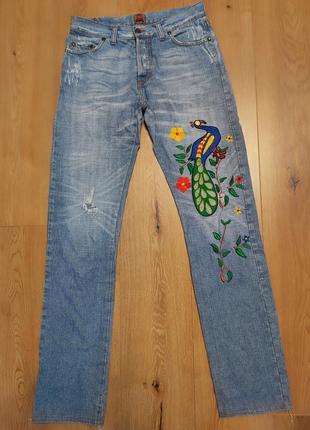 Джинсы женские голубые длинные denim g-arm made in italy, размер l