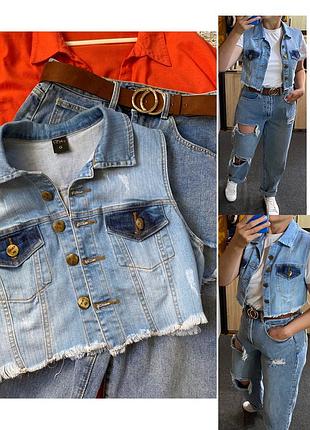 Стильний вкорочений джинсовий жилет ,onl jeans,p.8-12