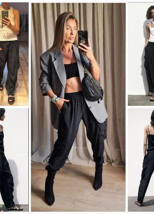 Zara трендові брюки, штани-карго  зі змішаної лляної тканини. хіт