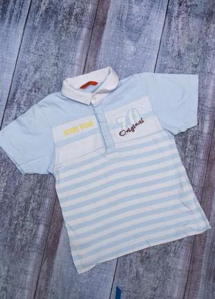 Футболка белая в голубую полоску с воротником на 1-2 года