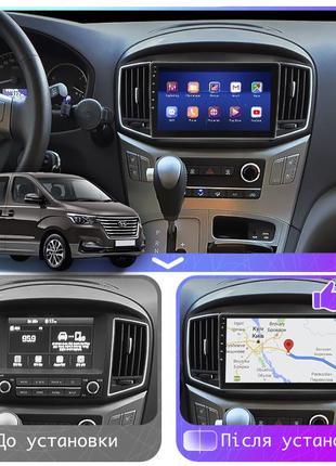 Штатна магнітола lesko для hyundai grand starex i рестайлінг 2 2017-2021 екран 9" 4/64gb carplay 4g wi-fi gps3 фото