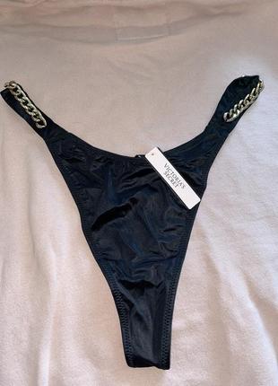 Трусики victoria's secret double chain strap smooth thong panty black