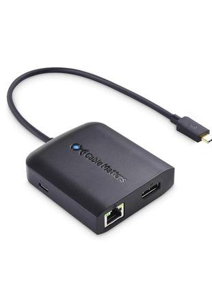 Многопортовый адаптер usb c (usb c hub displayport 1.4) 2 порта usb 2.0, 480 мбит/с ethernet и зарядка 100 вт