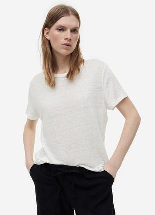 Базовая белая/молочная льняная футболка h&m s/m, l/xl🧡