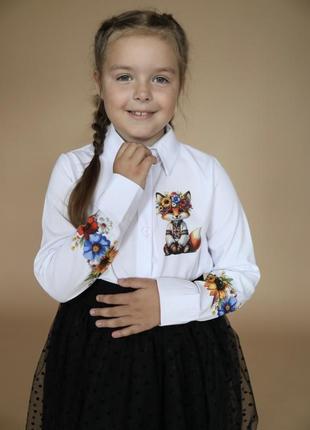 Детская школьная белая блуза для девочки 2