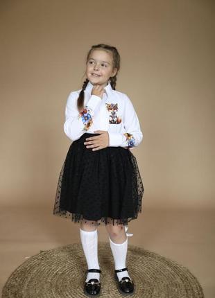 Детская школьная белая блуза для девочки 4