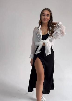 Бирюзовая молодёжная модная шёлковая юбка на запах 42-464 фото