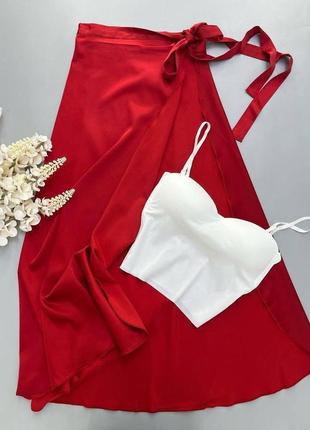 Бирюзовая молодёжная модная шёлковая юбка на запах 42-467 фото