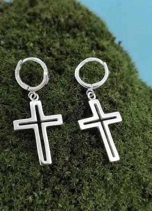 Серьги серебро 925 сережки серебряные крестики
