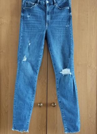 Качественные джинсы & denim super skinny рваные потертости бахрома