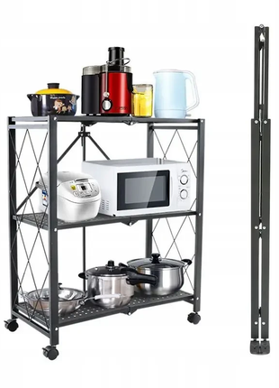 Этажерка складная трехуровневая с вращающимися колесами 3f,