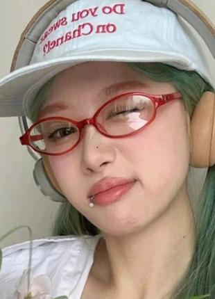 Очки y2k у2к овальные эллипсы office siren miu miu для фотосессии имиджеви аниме компьютерные нулевые чииназес гранж красные прозрачный винтаж 2