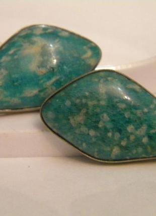 Серьги камень амазонит мельхиор серебрение скань бижутерия ссср №1357