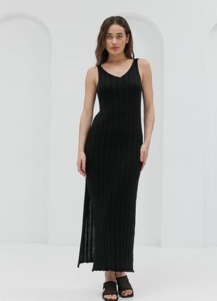 Довге в`язане плаття чорне з розрізом збоку6 фото