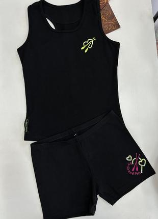 Майка и шорты grand prix  для гимнастики хореографии танцев  134-140см хлопок