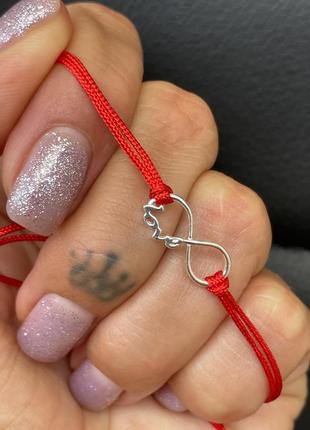 Красная нить серебро 925 браслет красный серебряный оберег бесконечность 9353 фото